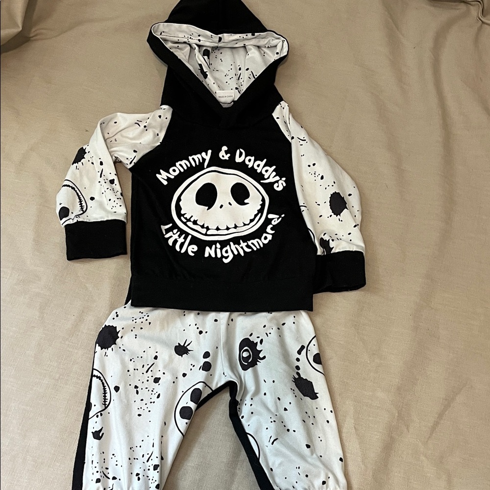 Black and White Hoodie and Pants Set Halloween themed for baby